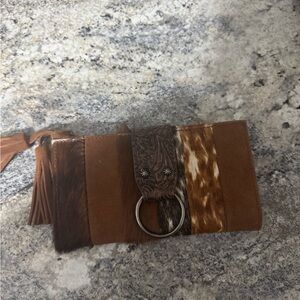Tony Lama Brown Leather and Fur Wallet with Tassel